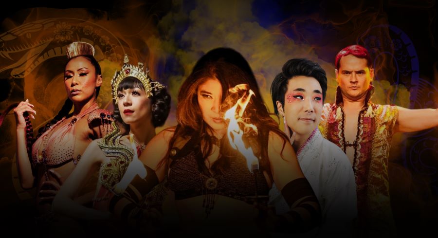 Performers: Hawaiian dancer, mixed Filipina Latina burlesquer, Indian dancer, South Asian comedian